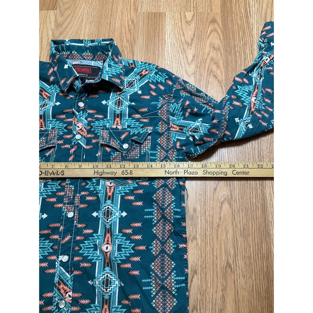 Womens Teal Aztec-Print Button-Down Shirt - Picture 7 of 9